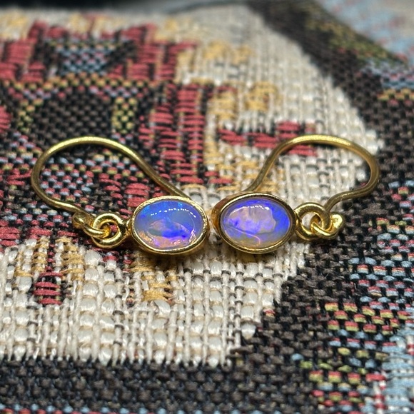 Blue Haze Lightning Ridge Australian Dangle Opal 18k Gold Custom Earrings - Picture 5 of 6